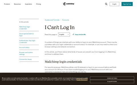 I Can't Log In - Mailchimp
