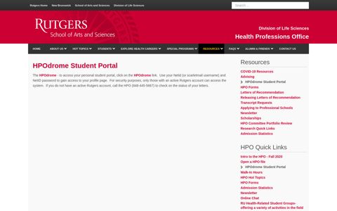 HPOdrome Student Portal - the Health Professions Office