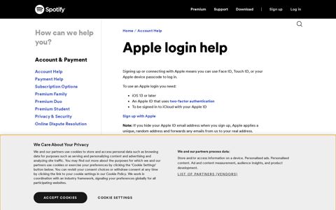 Apple login help - Spotify