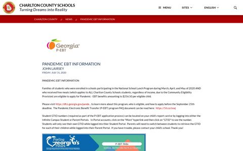 Pandemic EBT Information - Charlton County Schools