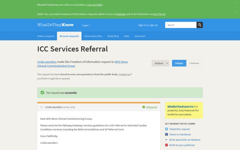 ICC Services Referral - a Freedom of Information request to NHS ...