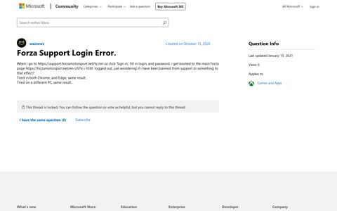 Forza Support Login Error. - Microsoft Community
