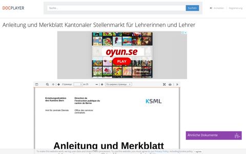 Anleitung und Merkblatt Kantonaler Stellenmarkt für Lehrerinnen