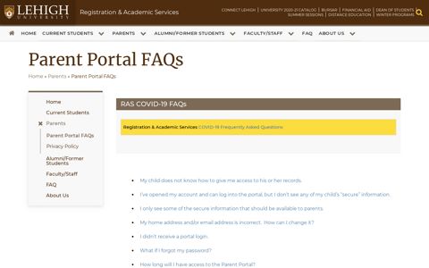 Parent Portal FAQs | Registration & Academic Services