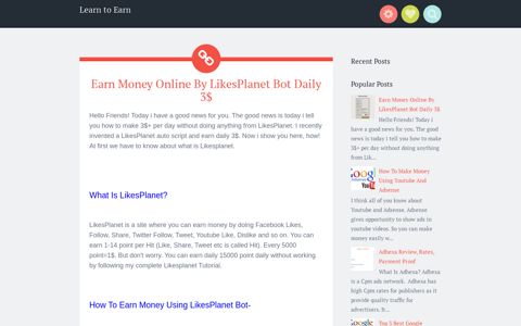 Earn Money Online By LikesPlanet Bot Daily 3 - Learn to Earn
