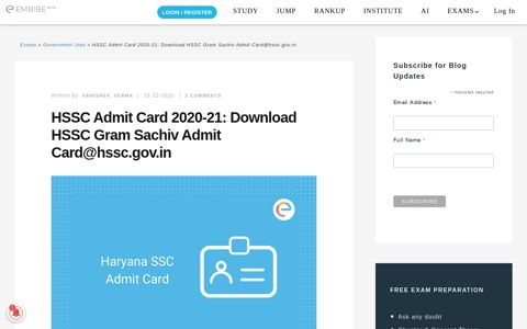 HSSC Admit Card 2020 (Dec 30): Download Haryana SSC ...