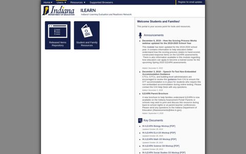 Students and Families – ILearn Portal - Indiana's ILearn Portal