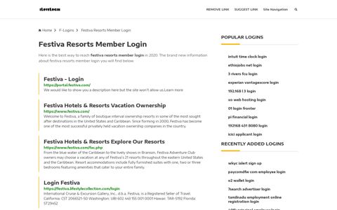 Festiva Resorts Member Login ❤️ One Click Access - iLoveLogin