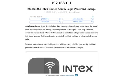 192.168.0.1 Intex Router Admin Login Password Change
