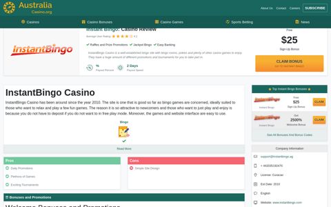 Instant Bingo Casino Review $25 Free No Deposit Bonus