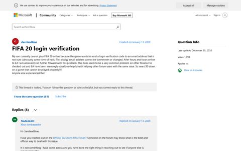 FIFA 20 login verification - Microsoft Community