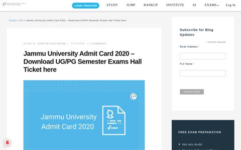 Jammu University Admit Card 2020 - Download UG/PG ...