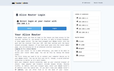 Alice Router Login - Router Admin