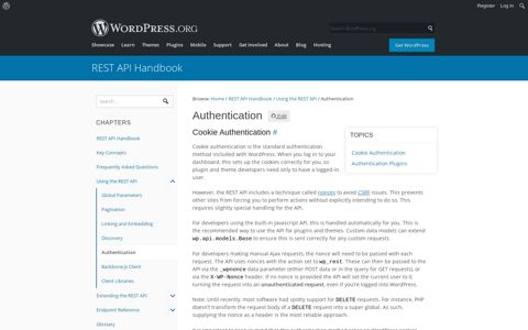 Authentication | REST API Handbook | WordPress Developer ...