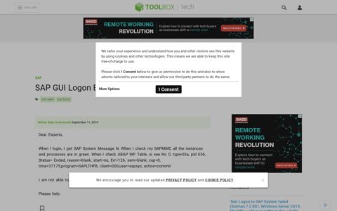 SAP GUI Logon Error Message | Toolbox Tech