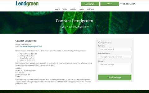 Contact Us | Lendgreen