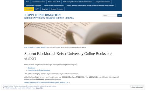 Student Blackboard, Keiser University Online Bookstore, & more
