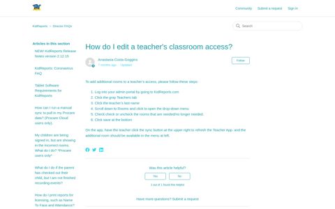 How do I edit a teacher's classroom access? – KidReports