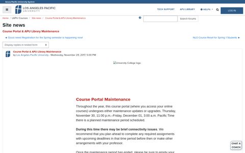 Course Portal & APU Library Maintenance - LAPU Courses