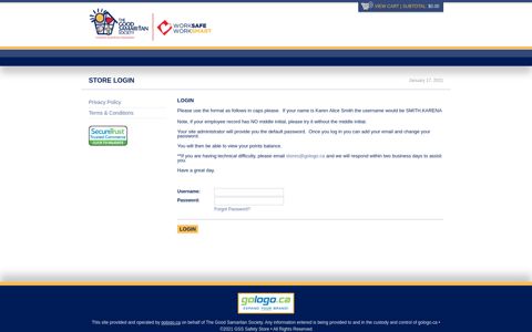 GSS Safety Store: Store Login