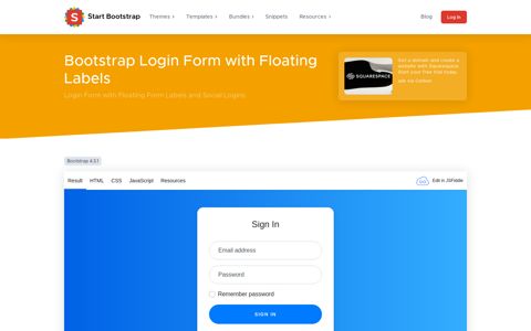 Bootstrap 4 Login Form Code Snippet - Start Bootstrap