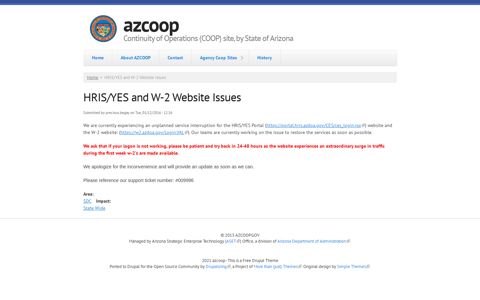 HRIS/YES and W-2 Website Issues | azcoop