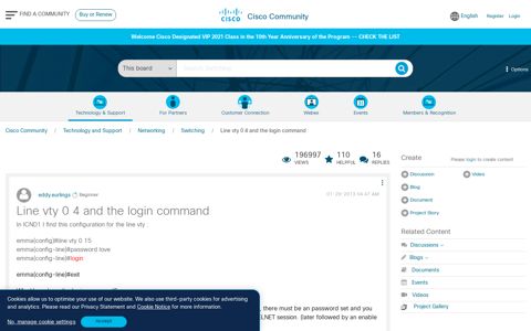 Line vty 0 4 and the login command - Cisco Community