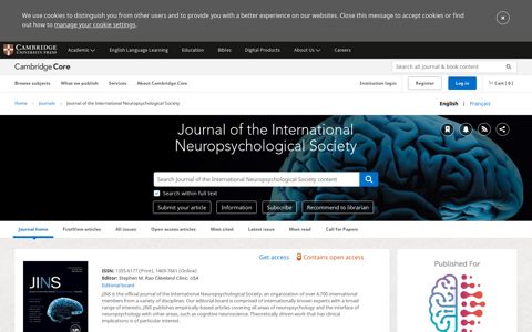 Journal of the International Neuropsychological Society ...