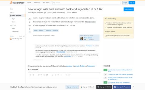 how to login with front end with back end in joomla 1.6 or 1.6 ...