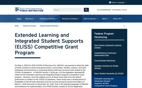 Extended Learning and Integrated Student Supports (ELISS)