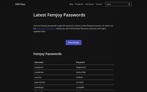 Latest Femjoy Passwords - XXX-Pass
