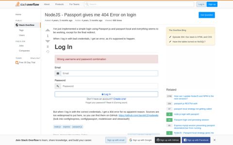 NodeJS - Passport gives me 404 Error on login - Stack Overflow