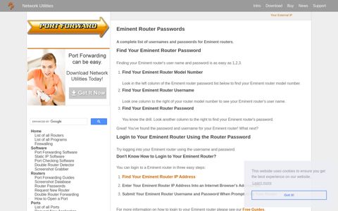Eminent Router Passwords - Port Forward