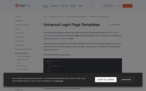 Universal Login Page Templates - Auth0