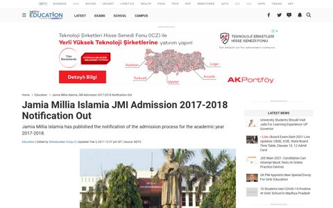 Jamia Millia Islamia JMI Admission 2017-2018 Notification Out