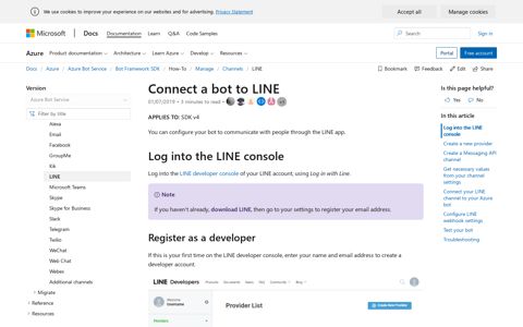 Connect a bot to LINE - Bot Service | Microsoft Docs