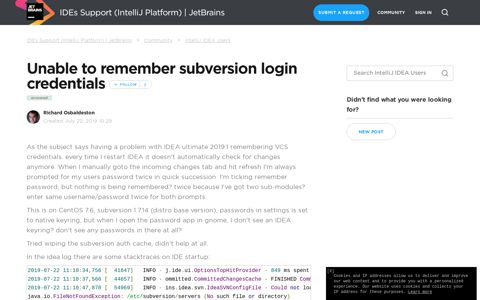 Unable to remember subversion login credentials - JetBrains ...
