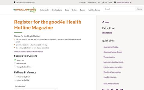 good4u Health Hotline Magazine Sign up | Natural Grocers