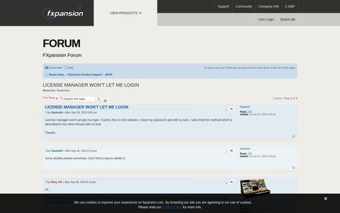 License manager won't let me login - Fxpansion.com