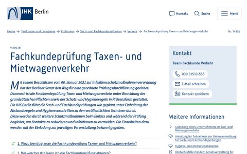 Informationen zur Fachkundeprüfung Taxen- und ... - IHK Berlin