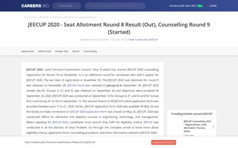 JEECUP 2020 (UP Polytechnic) - Seat Allotment Round 8 ...