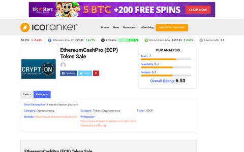 EthereumCashPro (ECP) Token Sale | ICO Ranker