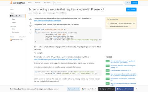 Screenshotting a website that requires a login with Freezer c# ...