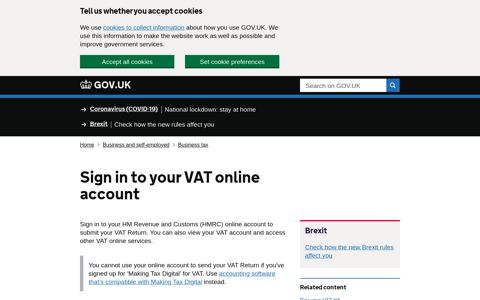 Sign in to your VAT online account - GOV.UK