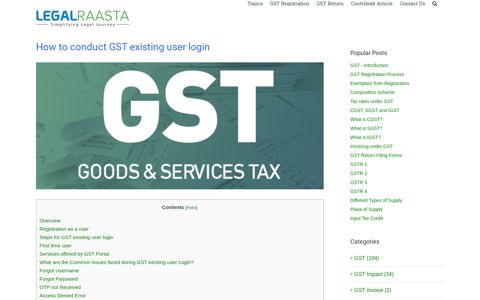 GST existing user login | Services | Issues faced | LegalRaasta