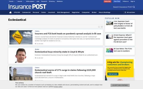 Ecclesiastical news and analysis articles - Insurance Post