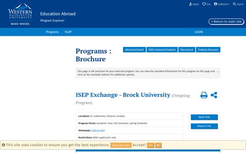 ISEP Exchange - Brock University (Outgoing Program)