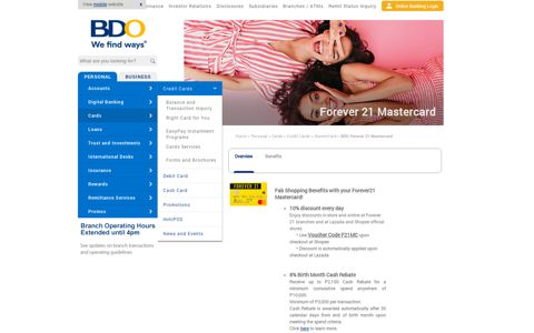 Forever 21 Mastercard | BDO Unibank, Inc.