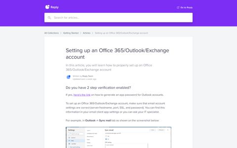 Setting up an Office 365/Outlook/Exchange account | Reply ...