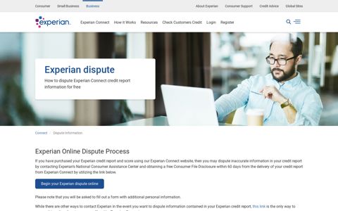 Experian dispute information for Experian Connect